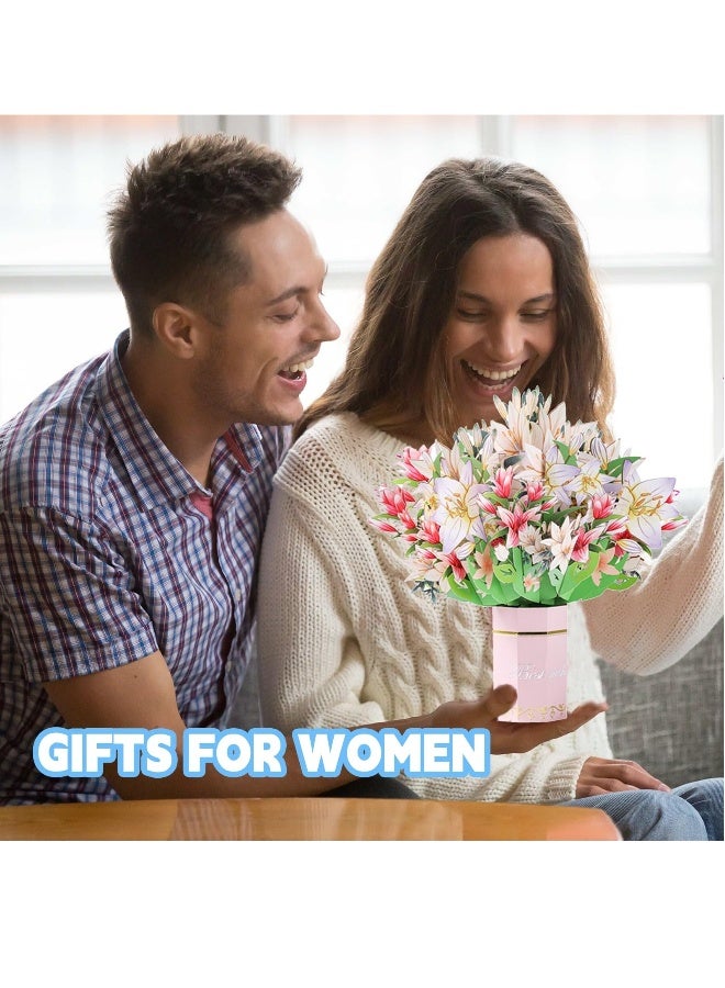 Generic Pop Up Flower Cards, Mothers Day Cards for Mom, Forever Flower Bouquet 3D Paper Cards Pop Up with Note Card and Envelope, Gifts for Women, for Birthday Gifts, Thank You Cards, Graduation Cards - Lily  - Image 3