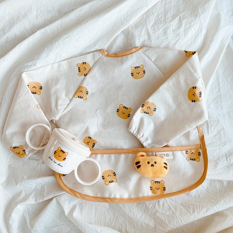 Korean Style Waterproof Baby Bib Apron Tiger Long Sleeve 