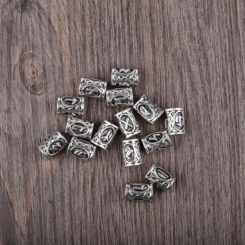 Modpion 24Pcs Norse Vikings Runes Hair Beard Beads for Bracelets Pendant Necklace DIY,Braiding Beads for Hair Braids Antique Silver Beard Ring Viking Beads Kits(Include 2Pcs Pull Hair Pin) - Image 3