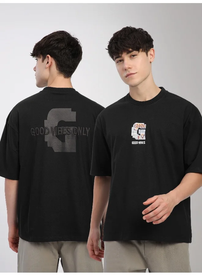 Beyoung Black Chest Patch Oversized T-Shirt