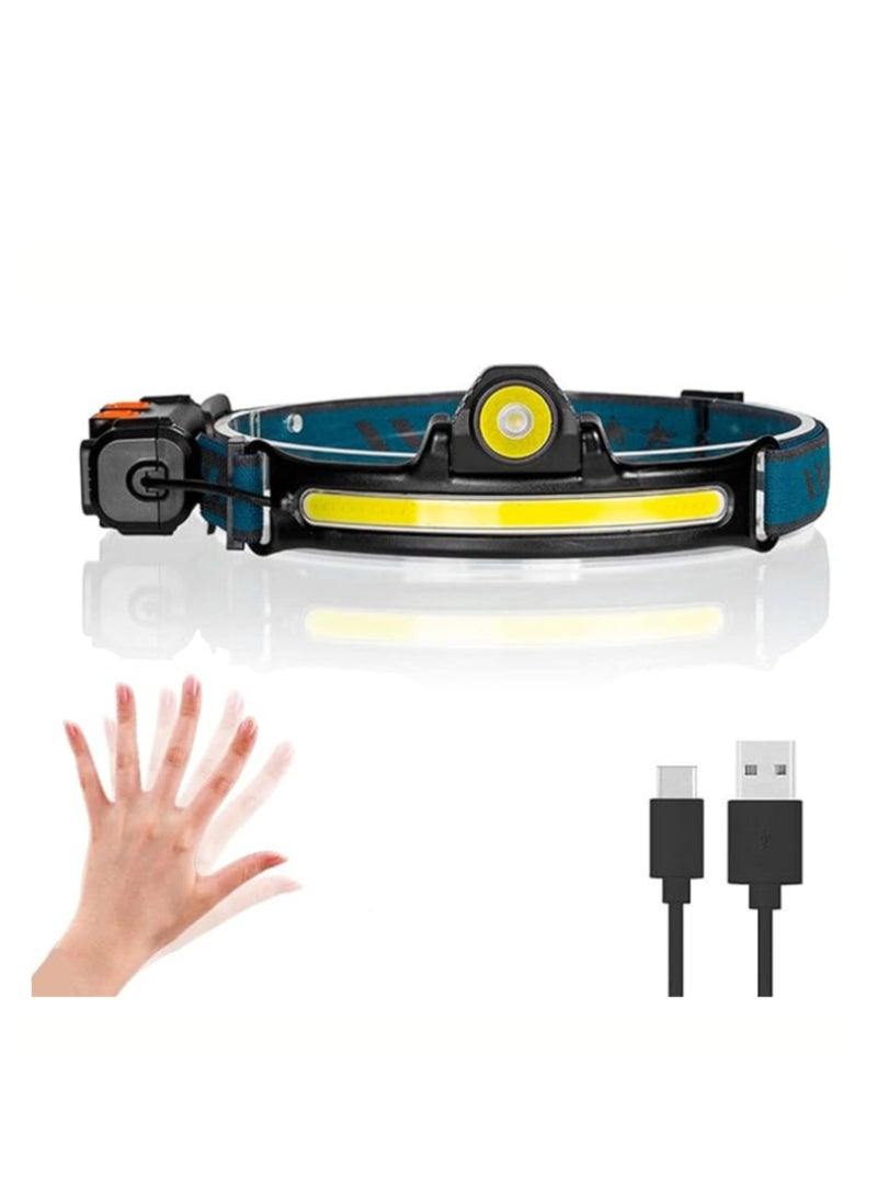 بوناي مصباح أمامي LED قابل لإعادة الشحن مع شحن USB من النوع C، وشاشة عرض للطاقة، وأوضاع إضاءة مزدوجة XPG+COB، والتحكم في الإيماءات، وتركيز وتكبير قابلين للتعديل، ومصباح رأس خفيف الوزن مقاوم للماء للتخييم والمشي لمسافات طويلة والعمل الليلي  - Image 2