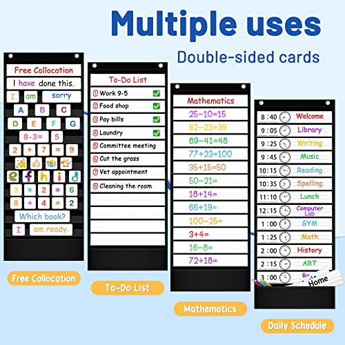 AKAYOK Daily Schedule Pocket Chart, 13+1 Pocket Visual Schedule Chart, 18 Double-Sided Blank Reusable Dry-Eraser Cards, Educational Schedule Charts for Classroom Homeschooling Toddlers-Black - Image 2