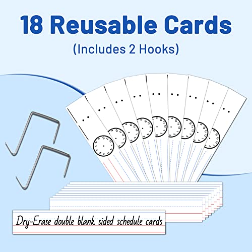 AKAYOK Daily Schedule Pocket Chart, 13+1 Pocket Visual Schedule Chart, 18 Double-Sided Blank Reusable Dry-Eraser Cards, Educational Schedule Charts for Classroom Homeschooling Toddlers-Black - Image 3