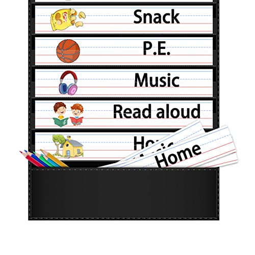 AKAYOK Daily Schedule Pocket Chart, 13+1 Pocket Visual Schedule Chart, 18 Double-Sided Blank Reusable Dry-Eraser Cards, Educational Schedule Charts for Classroom Homeschooling Toddlers-Black - Image 5