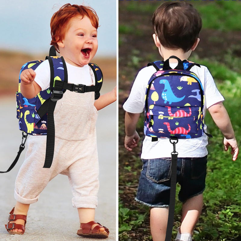 Accmor Toddler Backpack Leash with Anti Lost Wrist Link, Cute Mini Child Walking Harnesses Keep Kids Close Back Pack Rope Tether Rein for Baby Boys (Navy Blue/Dino) - Image 5