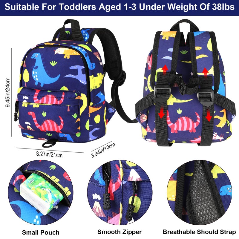 Accmor Toddler Backpack Leash with Anti Lost Wrist Link, Cute Mini Child Walking Harnesses Keep Kids Close Back Pack Rope Tether Rein for Baby Boys (Navy Blue/Dino) - Image 2