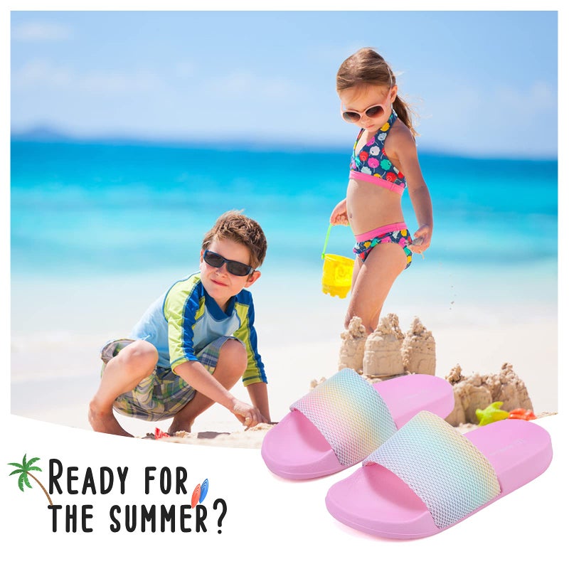 WateLves Girls & Boys Slide Sandals Kids Summer Slippers Slip On for Outdoor Beach Pool Shower (Little Kid/Big Kid) (Rainbow, 30/31) - Image 2