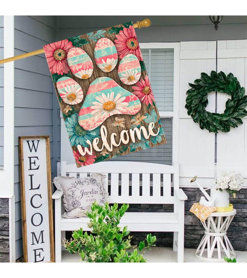 Spring Theme Garden Flag Dog Claws Daisy Stripes 12x18inch Home Yard Decor - Image 2