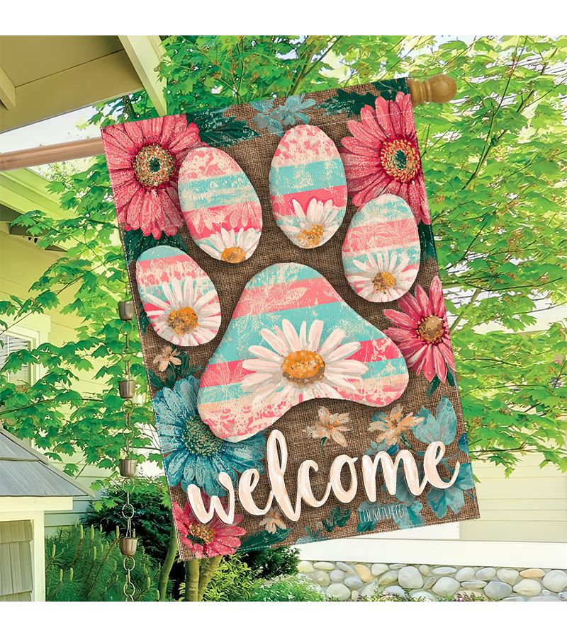 Spring Theme Garden Flag Dog Claws Daisy Stripes 12x18inch Home Yard Decor - Image 1