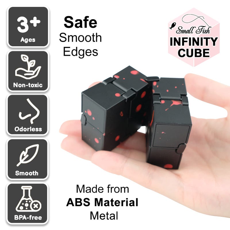 SMALL FISH Fidget Infinity Cube - Built-in Metal Never Ending Infinity Cube, Cool Sensory Infinite Fidget Toy for Stress and Stress Relief, Best for Adults and Kids with Autism,and ADHD (Black-Red) - Image 3