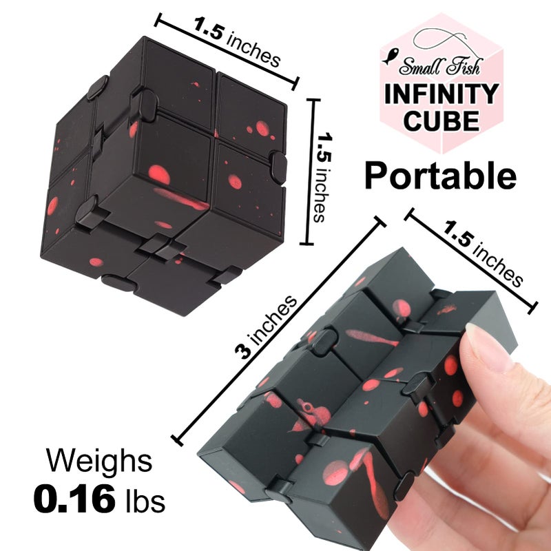 SMALL FISH Fidget Infinity Cube - Built-in Metal Never Ending Infinity Cube, Cool Sensory Infinite Fidget Toy for Stress and Stress Relief, Best for Adults and Kids with Autism,and ADHD (Black-Red) - Image 2