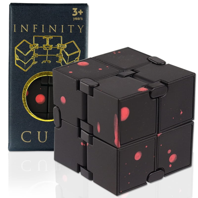 SMALL FISH Fidget Infinity Cube - Built-in Metal Never Ending Infinity Cube, Cool Sensory Infinite Fidget Toy for Stress and Stress Relief, Best for Adults and Kids with Autism,and ADHD (Black-Red) - Image 1