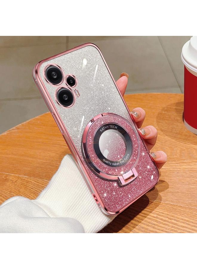 The Bros Case For Xiaomi Poco F5 Plated Gradient Glitter Round Holder TPU Phone Case