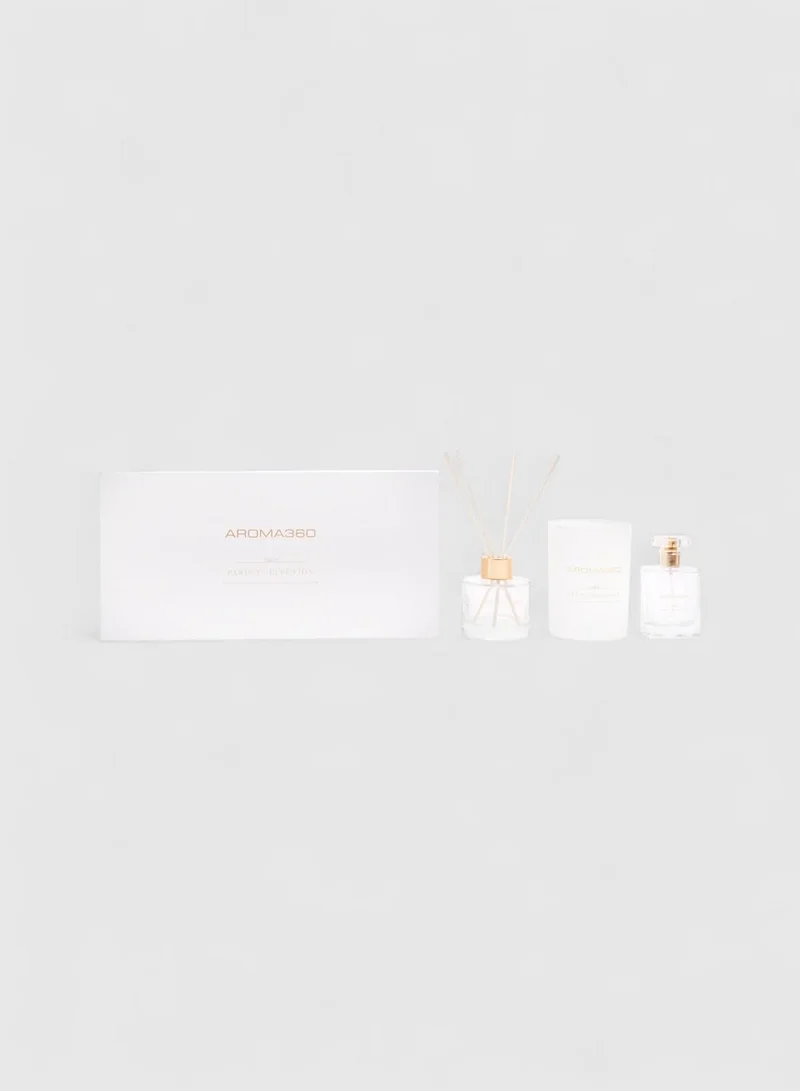AROMA360 My Way - Paris Collection - 3 Piece Set - Scented Candle, Reed Diffuser & Room Spray - Sandalwood, Virginia Cedar, & Beautiful Iris