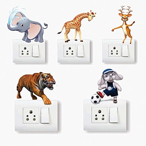 AH Decals Amazing Animal Cartoon 3D Wall Switch Board Stickers for Living Bed Kids Room | (Set of 5)-Pack of 2 - Image 1