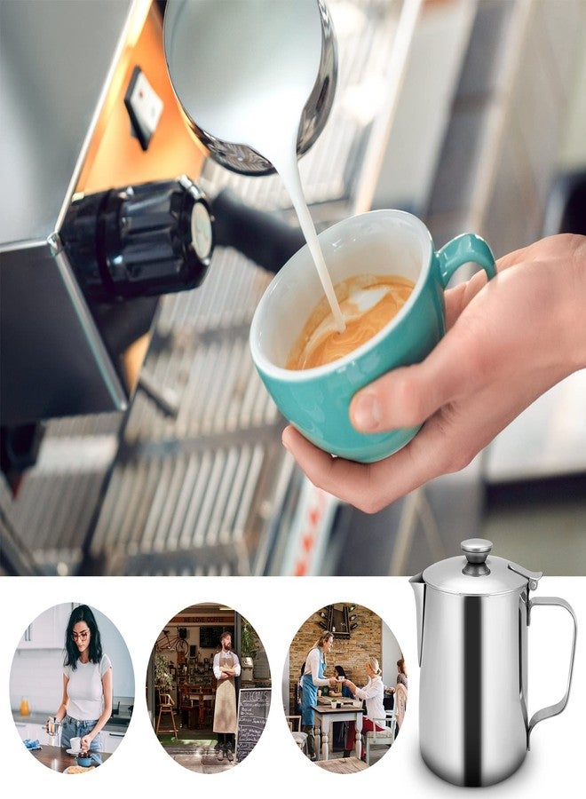 Estink Milk Frothing Pitcher, Stainless Steel Coffee Cup Mug Milk Frothing Pitcher Jug with Lid and Handle Cappuccino Latte Coffee Art for Home Office Kitchen Coffee Shop, Silver(600ml) - Image 5