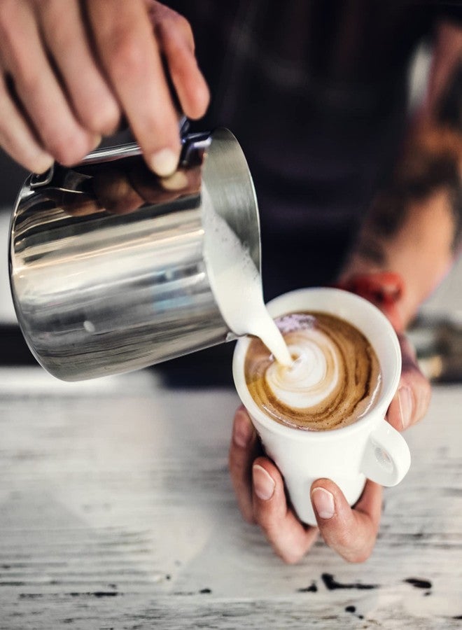 Estink Milk Frothing Pitcher, Stainless Steel Coffee Cup Mug Milk Frothing Pitcher Jug with Lid and Handle Cappuccino Latte Coffee Art for Home Office Kitchen Coffee Shop, Silver(600ml) - Image 3