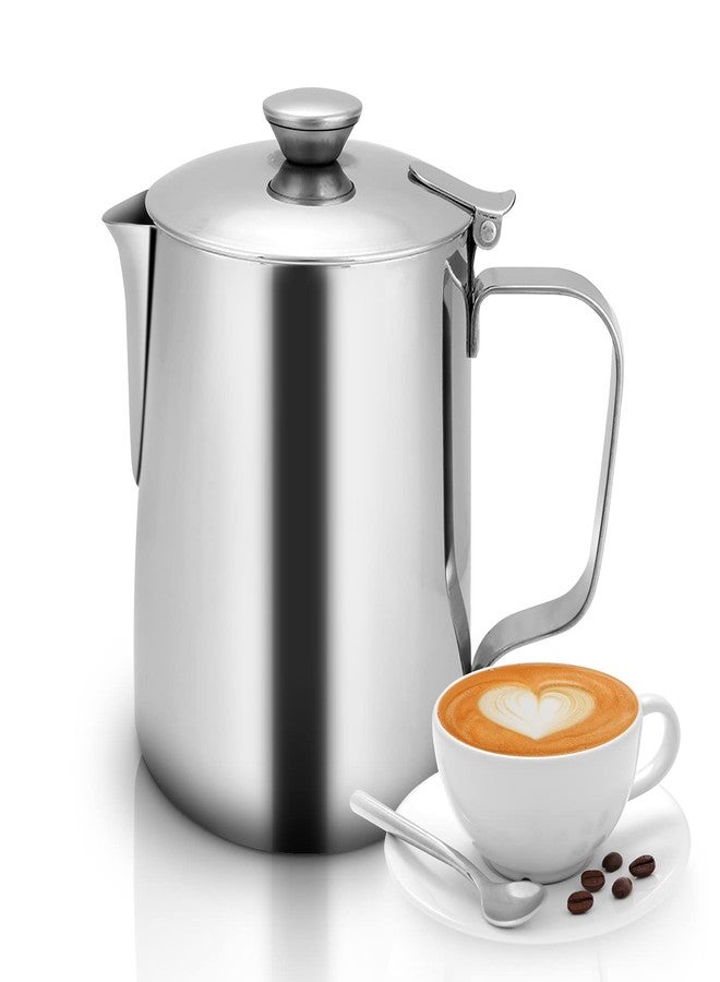 Estink Milk Frothing Pitcher, Stainless Steel Coffee Cup Mug Milk Frothing Pitcher Jug with Lid and Handle Cappuccino Latte Coffee Art for Home Office Kitchen Coffee Shop, Silver(600ml) - Image 1