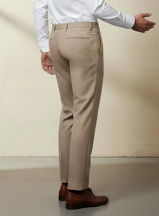 Splash FAV BEIGE Regular Fit Dobby Flexi Waist Formal Trousers for Men | Best Price UAE