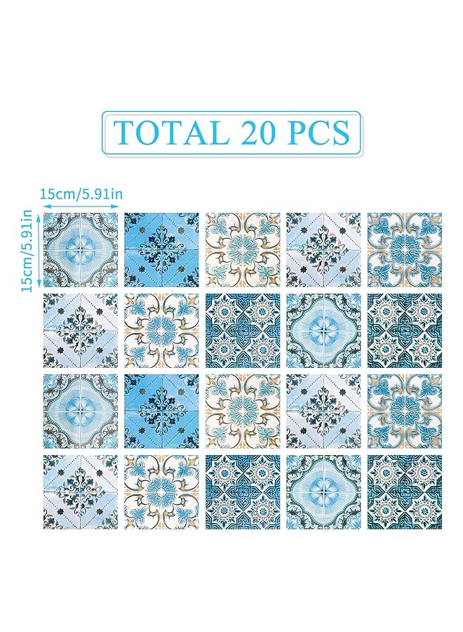 erorex 20 Pcs Tile Stickers 15X15Cm Blue Wall Tile Sticker Moroccan Style Tile Film Waterproof Wall Stickers Self Adhesive Mosaic Floor Tiles Sticker For Kitchen Bathroom Table Stair Decoration Mz 6 014 - Image 3