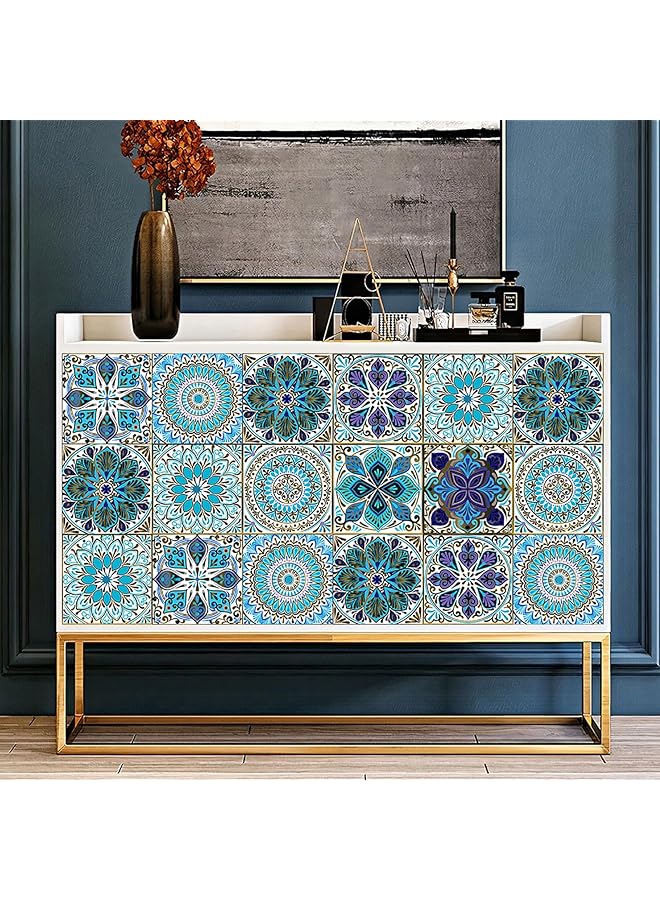 erorex 20 Pcs Tile Stickers 15X15Cm Blue Wall Tile Sticker Moroccan Style Tile Film Waterproof Wall Stickers Self Adhesive Mosaic Floor Tiles Sticker For Kitchen Bathroom Table Stair Decoration Mz 6 014 - Image 2