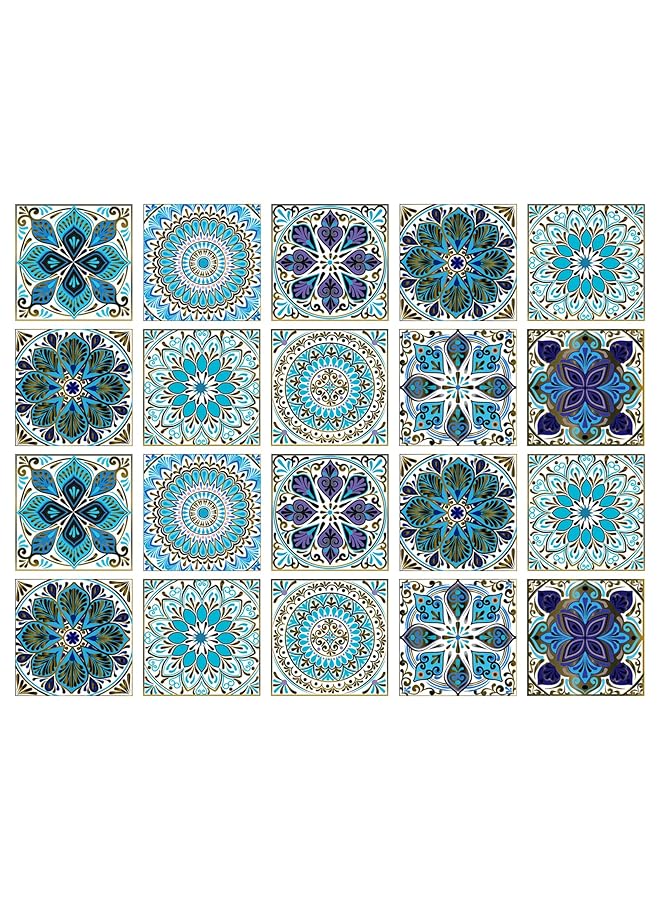 erorex 20 Pcs Tile Stickers 15X15Cm Blue Wall Tile Sticker Moroccan Style Tile Film Waterproof Wall Stickers Self Adhesive Mosaic Floor Tiles Sticker For Kitchen Bathroom Table Stair Decoration Mz 6 014 - Image 1