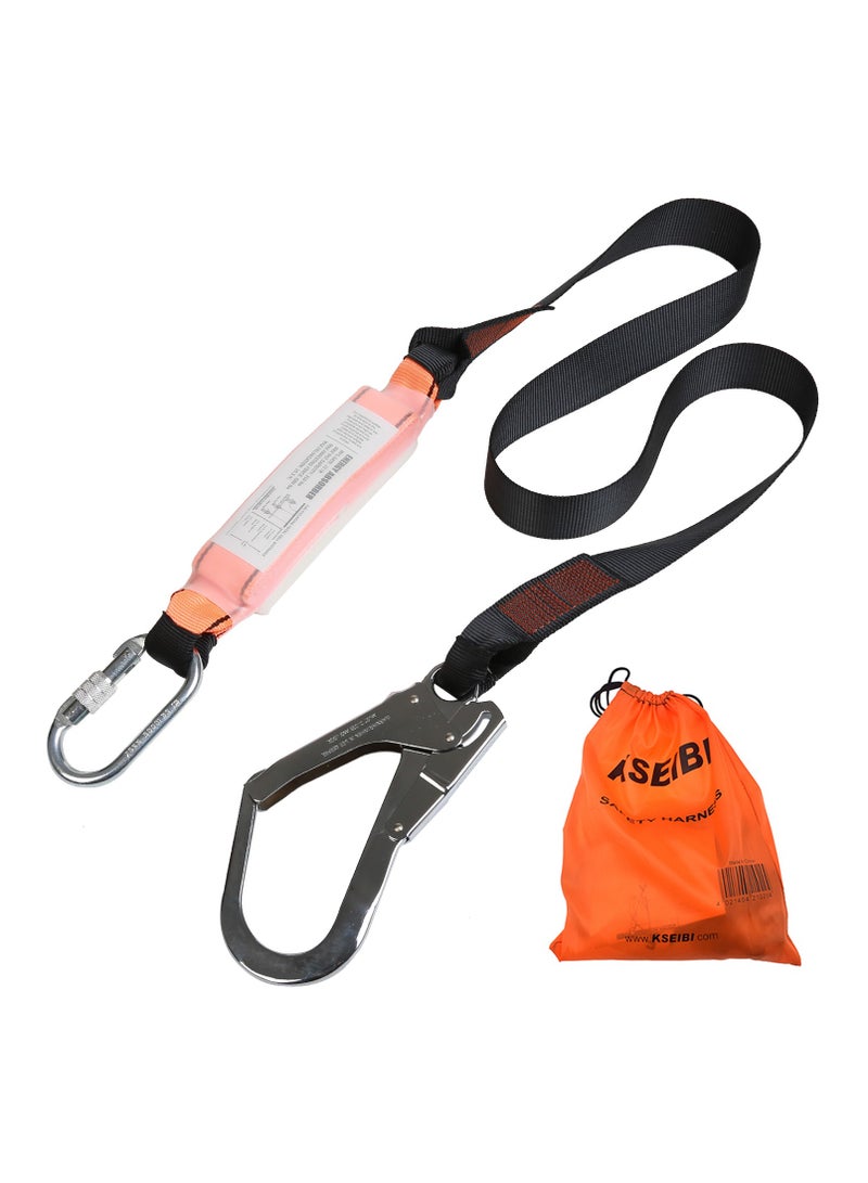KSEIBI Safety Shock Absorbing Lanyard Webbing with Single Hook, Fall Protection, External Shock Absorber, Heavy-Duty Webbing for Roofer, Construction, Scaffolding PPE, Safety Tools Tested to EN 352. - Image 1