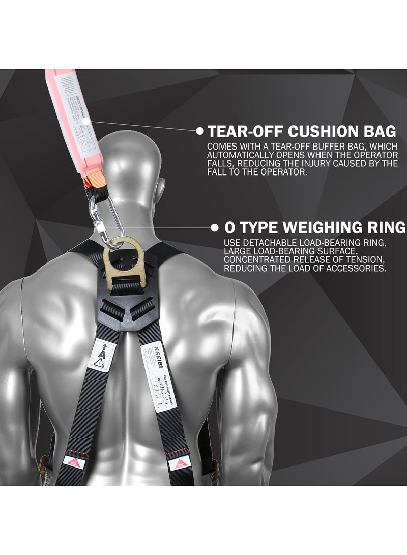 KSEIBI Safety Shock Absorbing Lanyard Webbing with Single Hook, Fall Protection, External Shock Absorber, Heavy-Duty Webbing for Roofer, Construction, Scaffolding PPE, Safety Tools Tested to EN 352. - Image 2