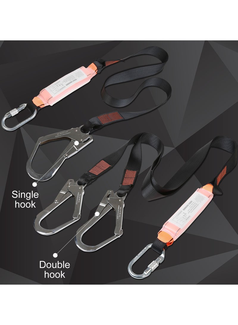 KSEIBI Safety Shock Absorbing Lanyard Webbing with Single Hook, Fall Protection, External Shock Absorber, Heavy-Duty Webbing for Roofer, Construction, Scaffolding PPE, Safety Tools Tested to EN 352. - Image 3