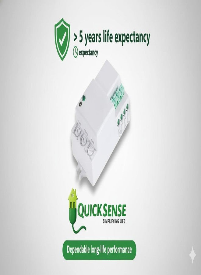 Quick Sense Microwave Motion Sensor (QS-M5B) | 5.8GHz Radar | 360°/180° Detection | Wall & Ceiling Mount | Adjustable Range | Day/Night Light Sensor | Automatic Lighting Control - Image 3