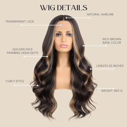 Paradise 28” Full Lace Front Wig for Women & Girls – Realistic Hairline, Long Synthetic Wig – Attach With Glue And Clips (Golden Highlights, 28, Curly) - Image 4