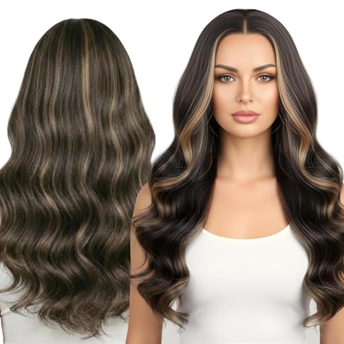 Paradise 28” Full Lace Front Wig for Women & Girls – Realistic Hairline, Long Synthetic Wig – Attach With Glue And Clips (Golden Highlights, 28, Curly) - Image 1