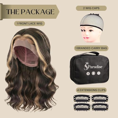 Paradise 28” Full Lace Front Wig for Women & Girls – Realistic Hairline, Long Synthetic Wig – Attach With Glue And Clips (Golden Highlights, 28, Curly) - Image 5