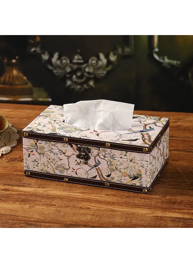 Vintage Wooden Tissue Box Holder Butterfly Playing With Flowers Floral Pattern - Image 3