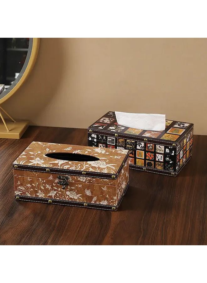 Vintage Wooden Tissue Box Holder Butterfly Playing With Flowers Floral Pattern - Image 2