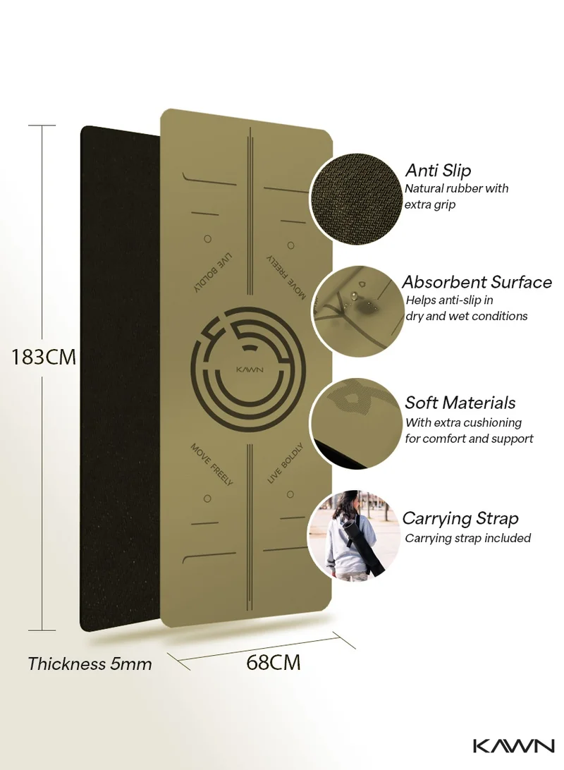 KAWN.YOGA Gold Mat. Non-Slip. Strap Included. High Performance Material Exercise Mat Ideal For Hiit, Plates, Yoga And Other Workouts