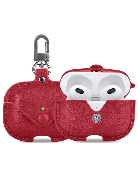 Airpods 3 Leather Case Shockproof Cover with Keychain Compatible with Apple Airpods 3rd Generation Red