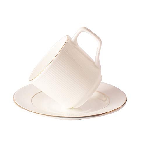 TAGROCK Fine Bone China Swiss Esperion Luxury White Tea Cup Saucer, Set of 6 Piece, (6 Cups & 6 Saucers), 200Ml, White - Image 1
