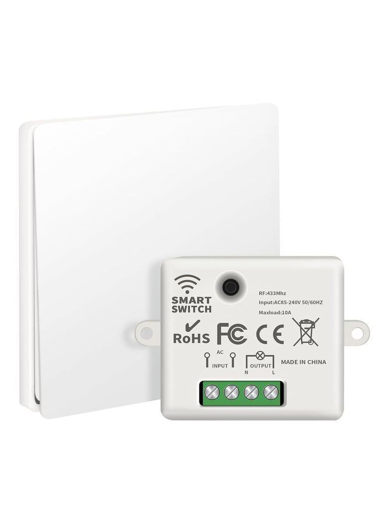 Generic Wireless Lights Switch Kit 10A 250V, Wireless RF433 Remote Control Switch with Easy-to-Install Receiver, No Wiring, Self-powered Switch Remote Control, IP44 Waterproof RF Switch and Receiver  - Image 1