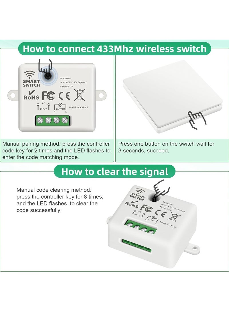 Generic Wireless Lights Switch Kit 10A 250V, Wireless RF433 Remote Control Switch with Easy-to-Install Receiver, No Wiring, Self-powered Switch Remote Control, IP44 Waterproof RF Switch and Receiver  - Image 2