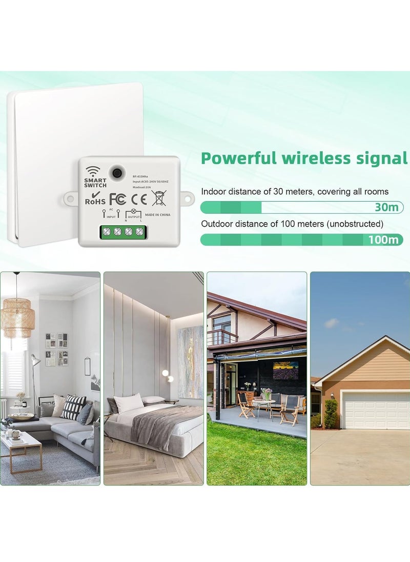 Generic - Wireless Lights Switch Kit 10A 250V, Wireless RF433 Remote Control Switch with Easy-to-Install Receiver, No Wiring, Self-powered Switch Remote Control, IP44 Waterproof RF Switch and Receiver - Image 1