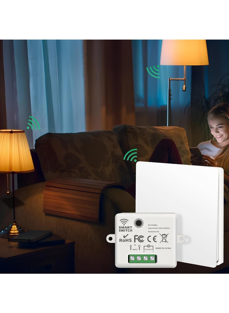 Generic - Wireless Lights Switch Kit 10A 250V, Wireless RF433 Remote Control Switch with Easy-to-Install Receiver, No Wiring, Self-powered Switch Remote Control, IP44 Waterproof RF Switch and Receiver - Image 1