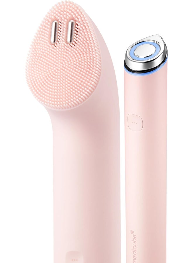 Medicube Mini Booster Pro Plus Cleansing Device Set | 2-in-1 Facial Cleansing, Skincare Device | Pore, Makeup, Excess Sebum Care | Portable Skincare Booster with 3 Modes | Korean Facial Device, Pink - Image 1