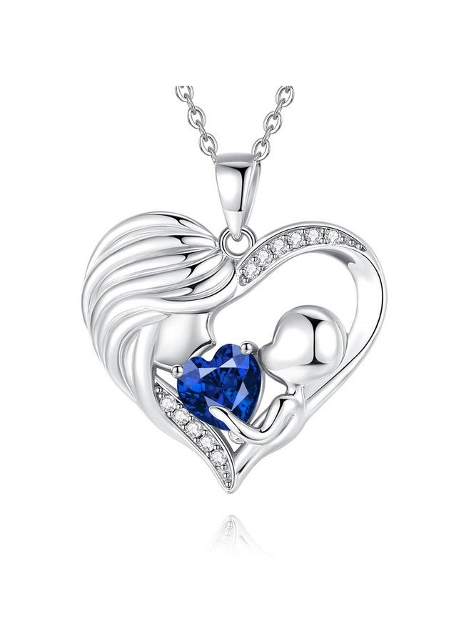 Fancime Mom Birthstone Necklace Blue Sapphire Mother And Child Love Heart Necklace I Love You Mom Gifts Mother'S Day Gifts September Jewelry Gifts For Grandmother Mom Wife, 16"+2" Inches  - Image 1