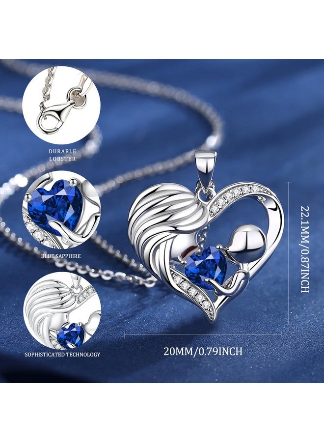 Fancime Mom Birthstone Necklace Blue Sapphire Mother And Child Love Heart Necklace I Love You Mom Gifts Mother'S Day Gifts September Jewelry Gifts For Grandmother Mom Wife, 16"+2" Inches  - Image 2