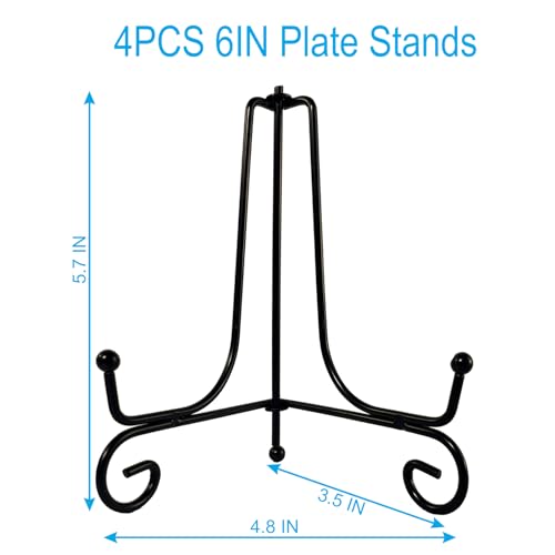 HENABLE 4PCS Premium Black Iron Plate Stands for Display 6 Inch, Decorative Solid Metal Plate Holders for Displaying, Mini Easel, Frame, Book, Card, Plaque, Bowl, Picture Stands for Display - Image 2