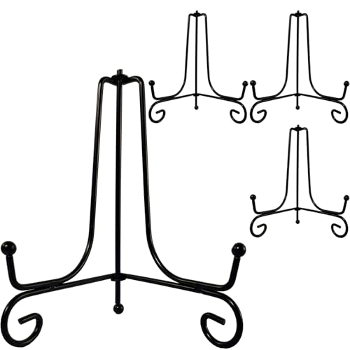 HENABLE 4PCS Premium Black Iron Plate Stands for Display 6 Inch, Decorative Solid Metal Plate Holders for Displaying, Mini Easel, Frame, Book, Card, Plaque, Bowl, Picture Stands for Display - Image 1
