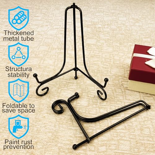 HENABLE 4PCS Premium Black Iron Plate Stands for Display 6 Inch, Decorative Solid Metal Plate Holders for Displaying, Mini Easel, Frame, Book, Card, Plaque, Bowl, Picture Stands for Display - Image 5
