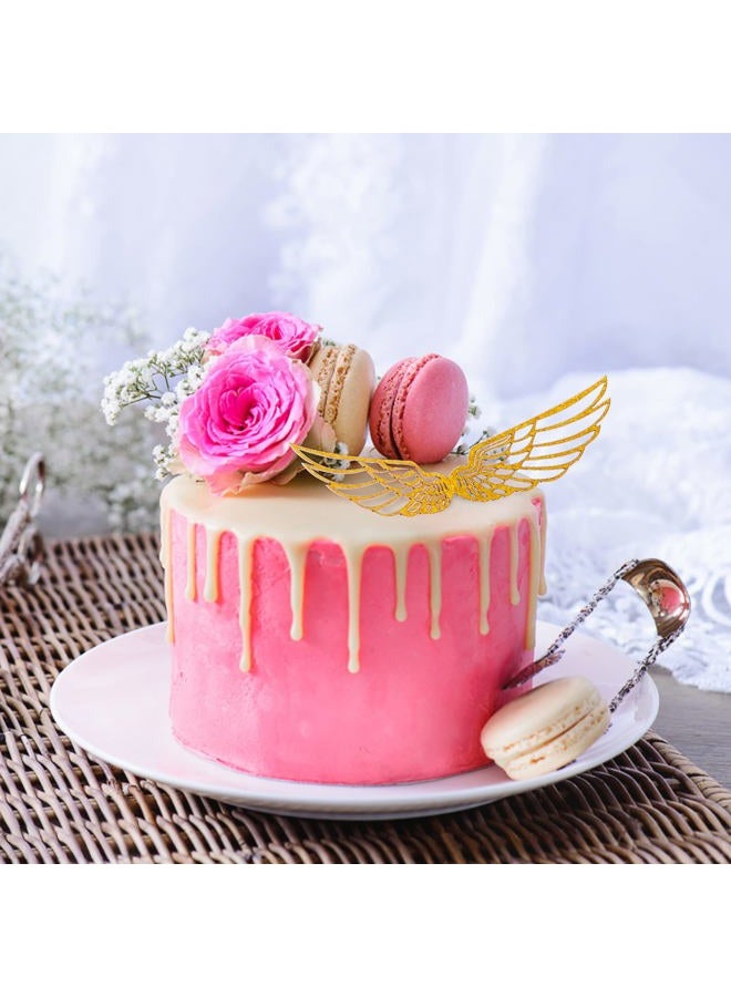 COBEE Golden Glitter Wings Cake Toppers, 40pcs Gold Wings Wizard Party Chocolate Decoration Cupcake Toppers Shiny Cake Party Decorations for Wizard Theme Party Anniversary Birthday Wedding - Image 5