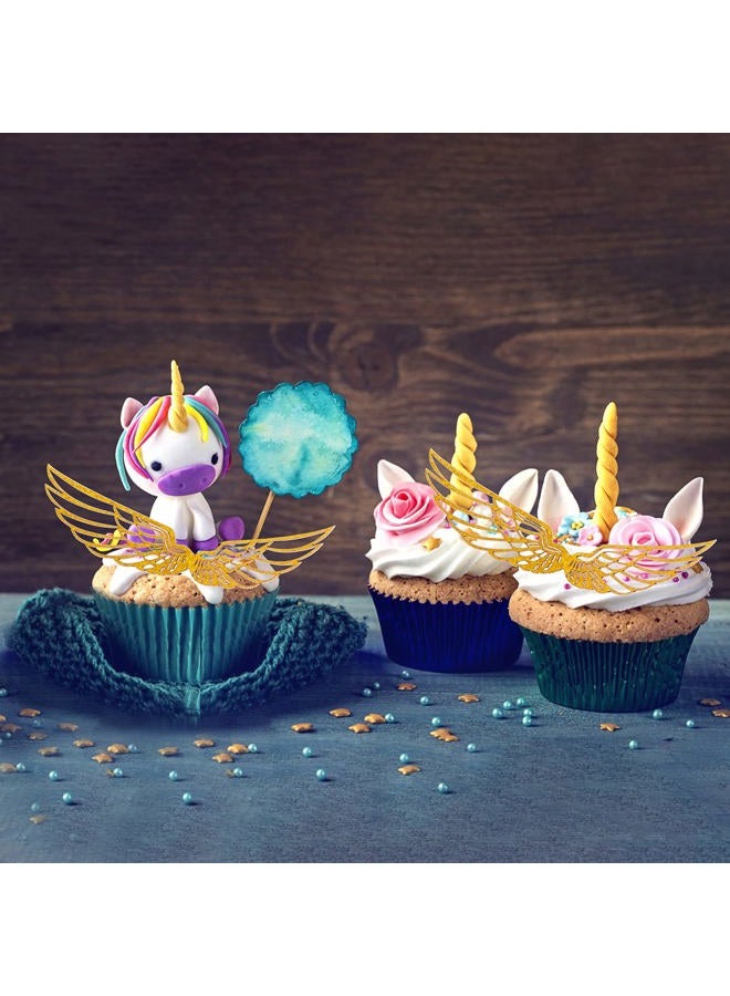 COBEE Golden Glitter Wings Cake Toppers, 40pcs Gold Wings Wizard Party Chocolate Decoration Cupcake Toppers Shiny Cake Party Decorations for Wizard Theme Party Anniversary Birthday Wedding - Image 4